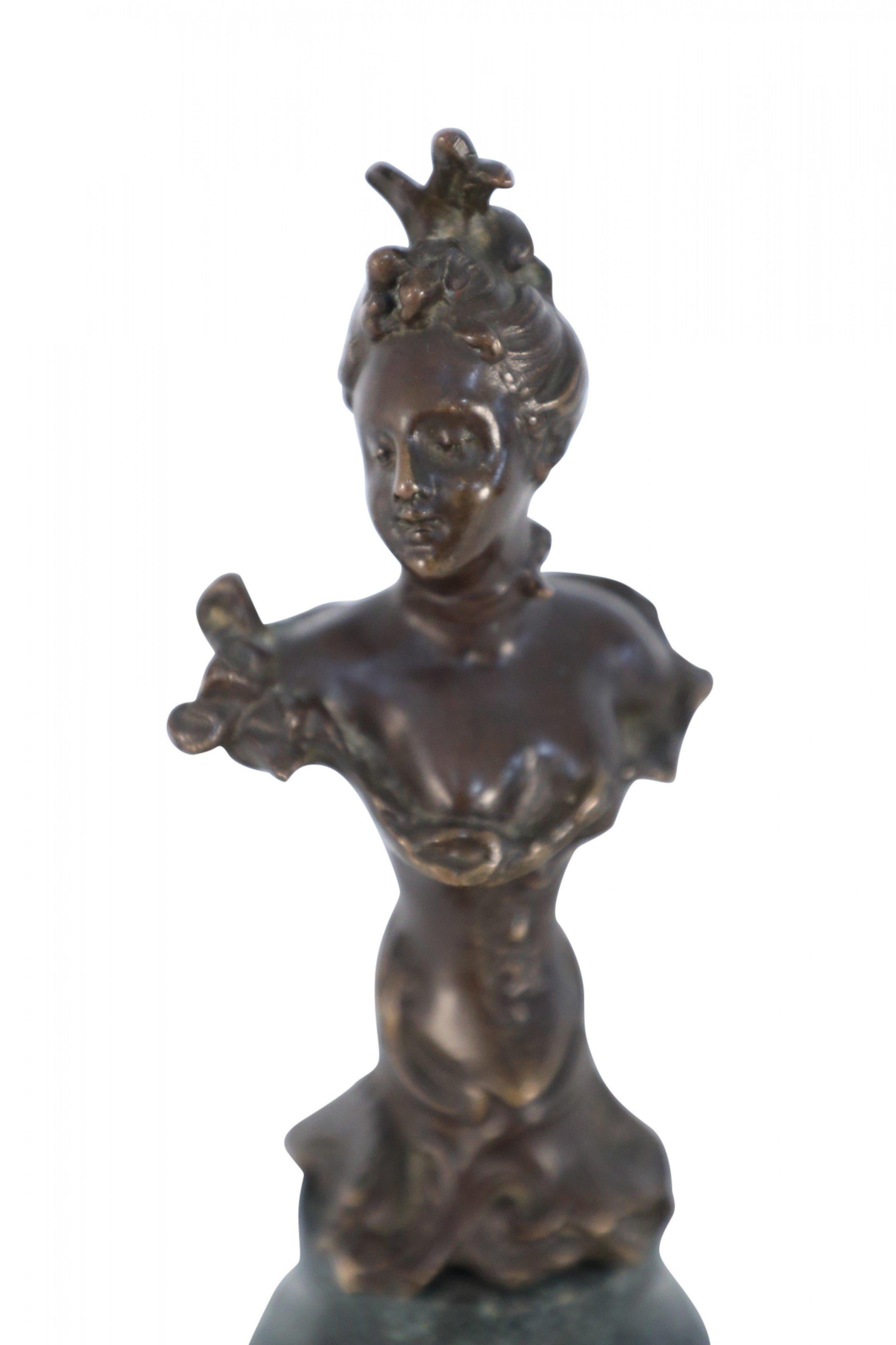 Metal French Victorian Bust form Bronze and Marble Paperweight For Sale
