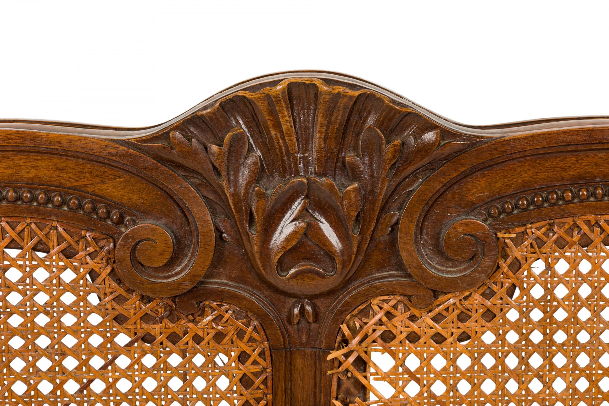 French Victorian Carved Wood and Caning Queen Size Bed Frame 9