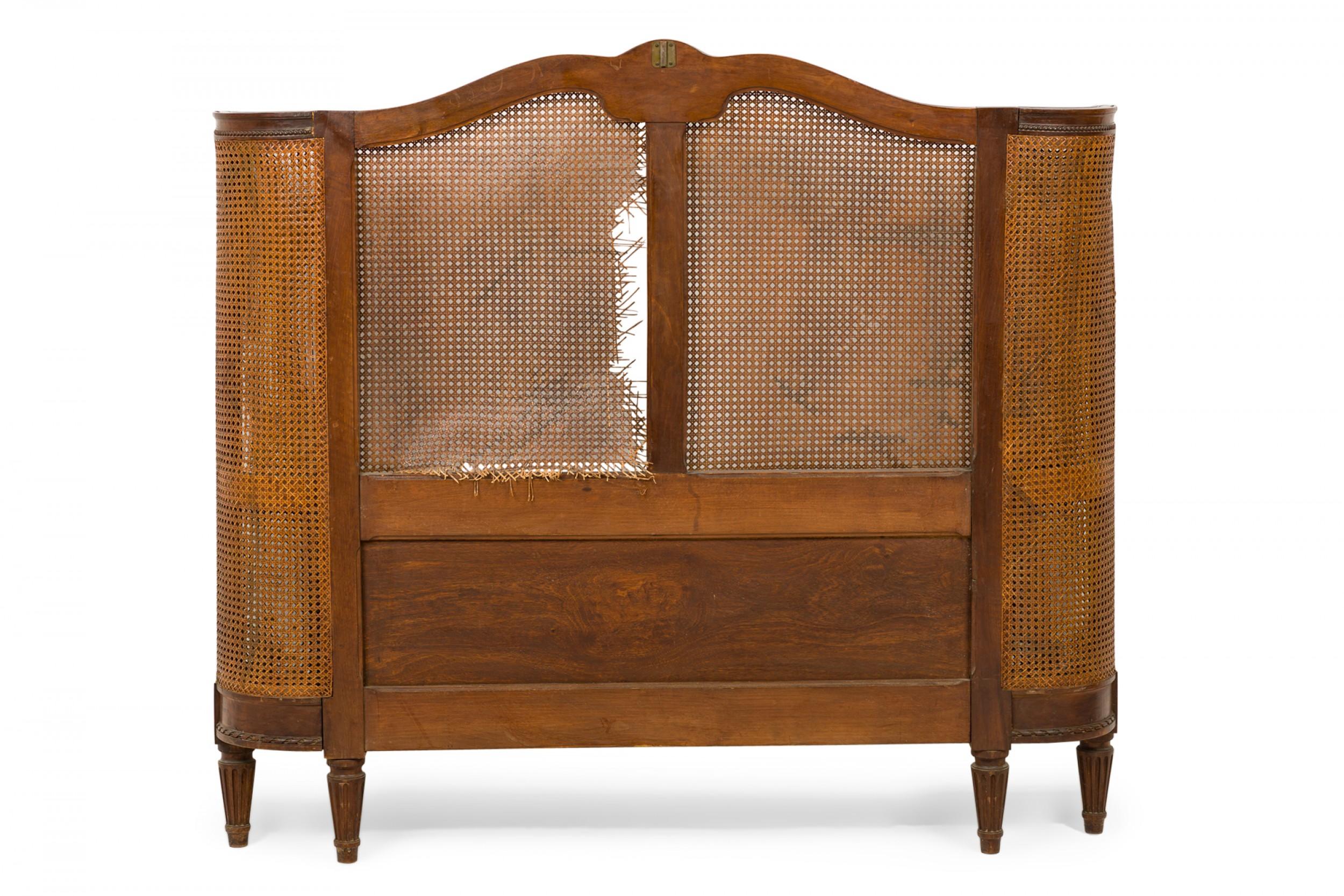 French Victorian Carved Wood and Caning Queen Size Bed Frame In Fair Condition In Queens, NY
