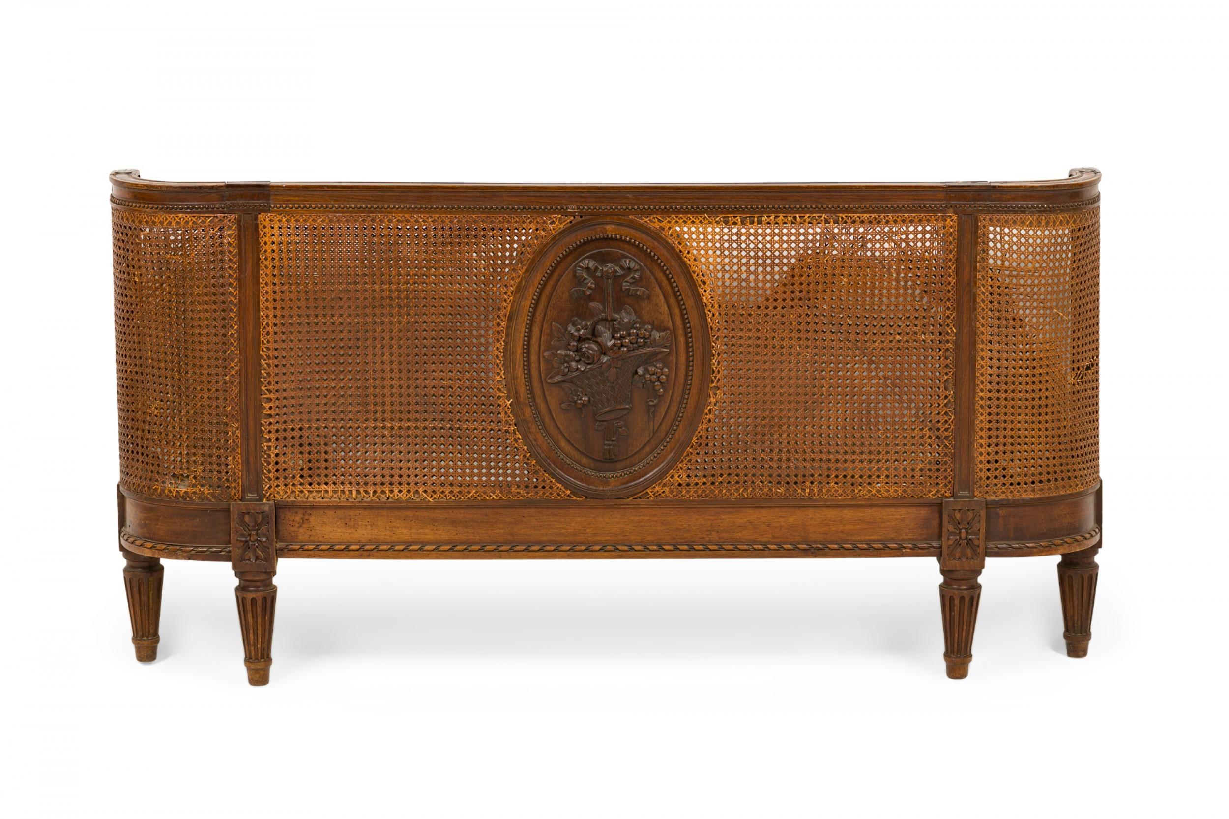 19th Century French Victorian Carved Wood and Caning Queen Size Bed Frame