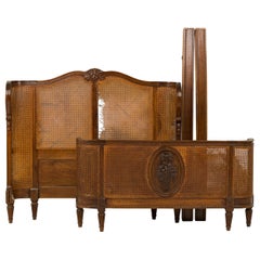 French Victorian Carved Wood and Caning Queen Size Bed Frame