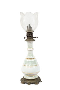 Pair of French Victorian Celadon and Porcelain Oil Lamps