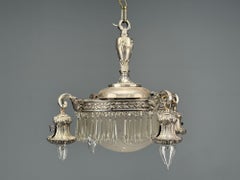 French Victorian, Chandelier, Etched Glass, Silver Plated, 19th Century