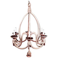 French Victorian Chandelier, Green & Orange Upholstery, 20th Century