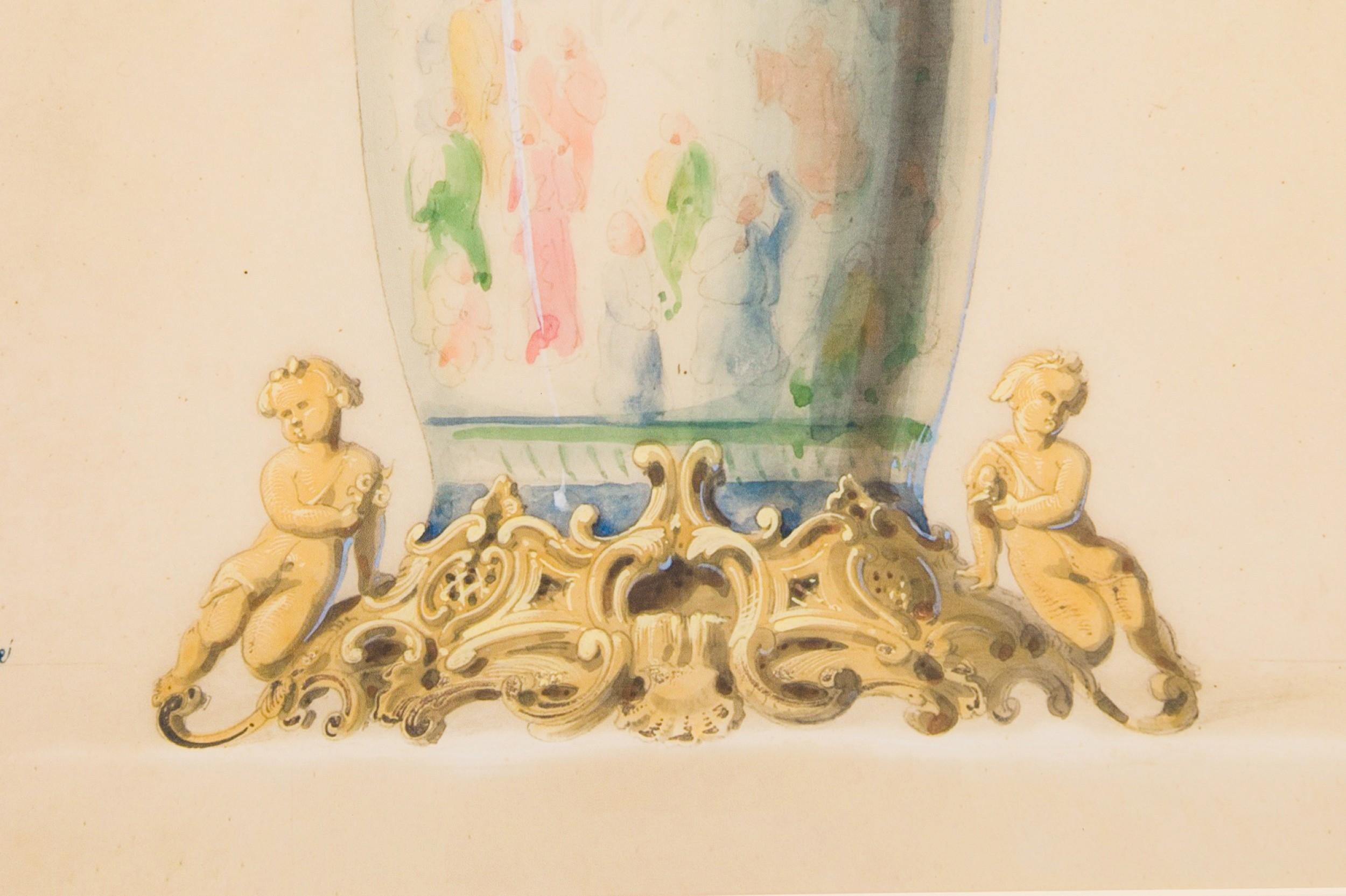 French Victorian Colored print of a Vase im Angebot 1