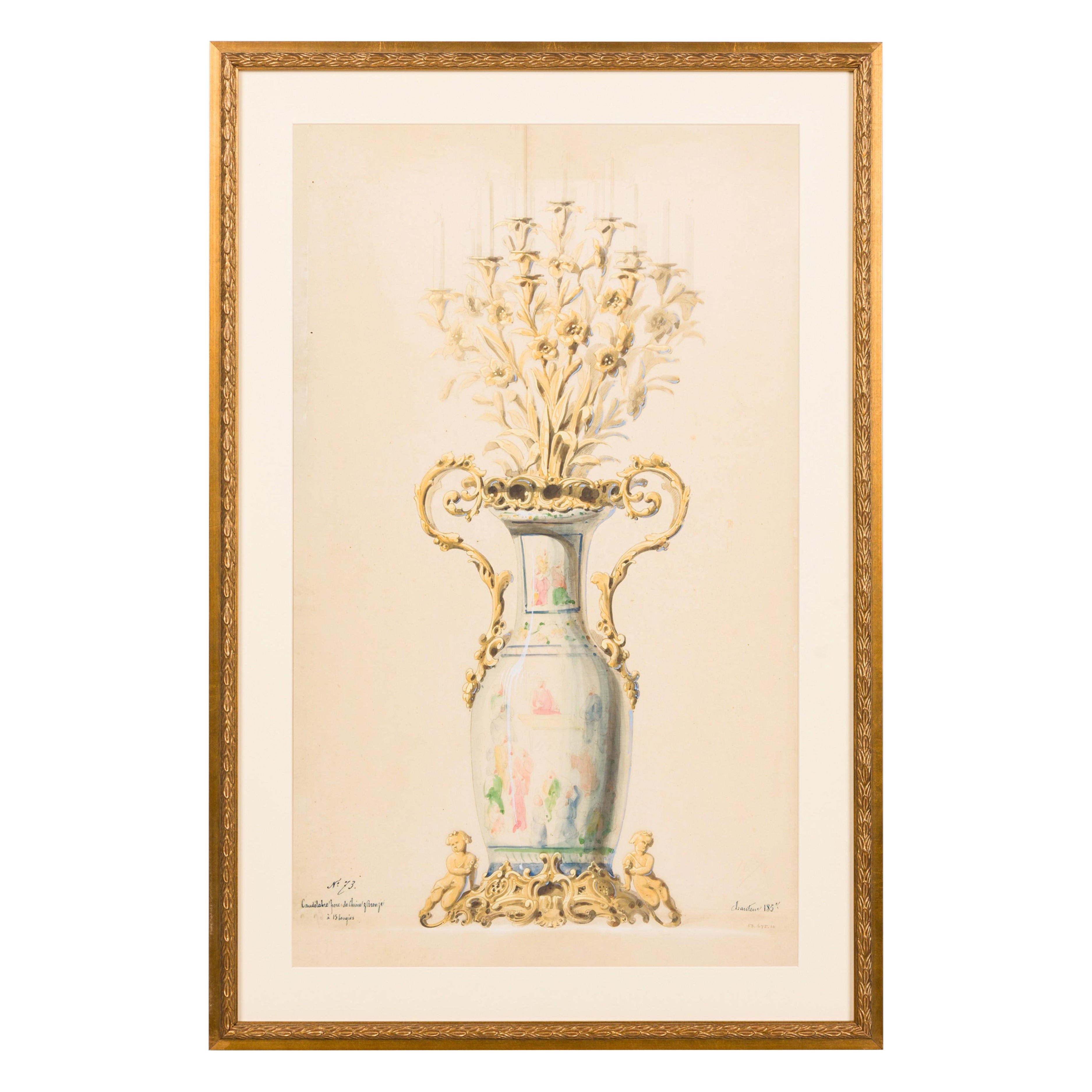 French Victorian Colored print of a Vase