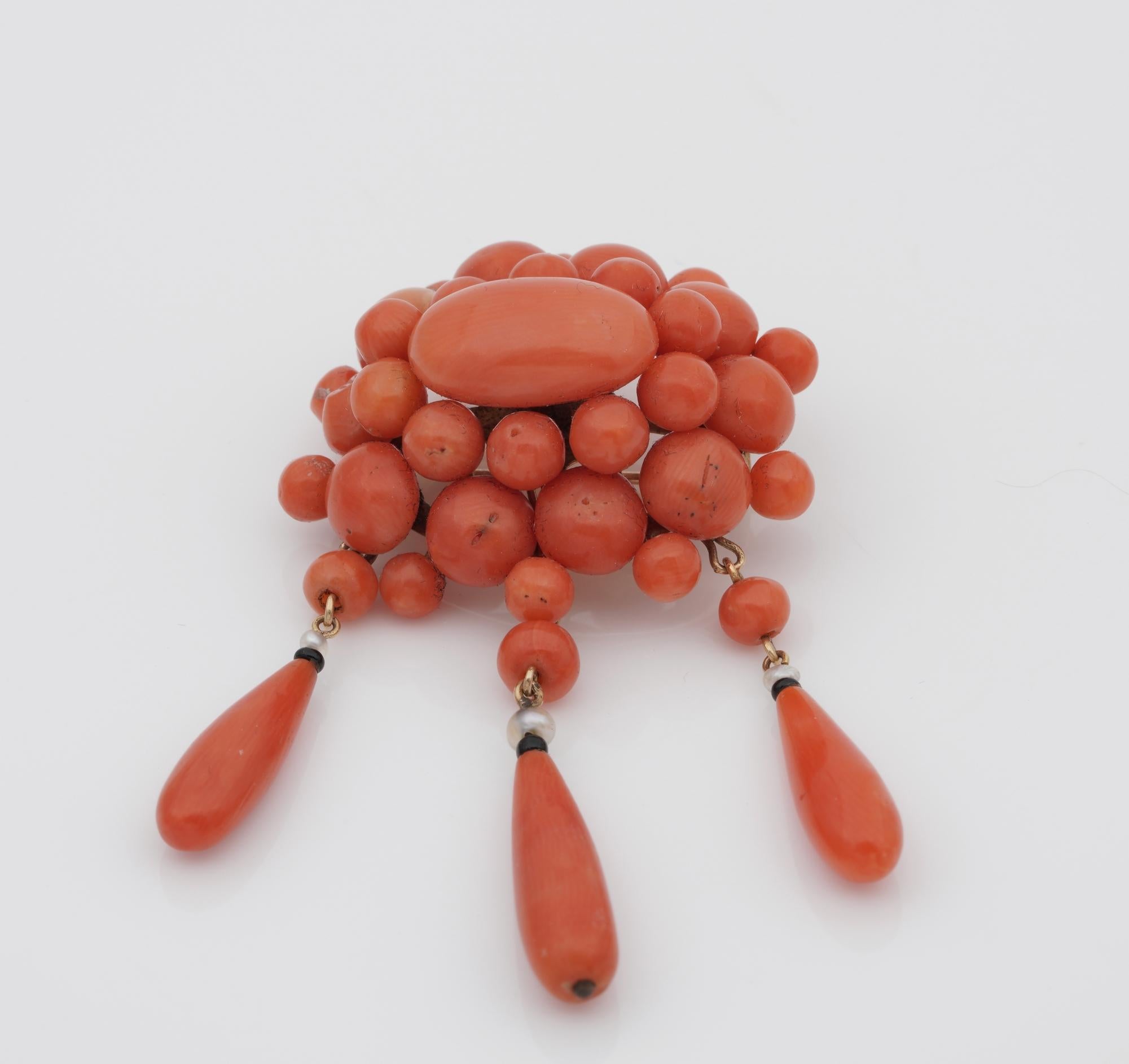 Coral Treasures

Beautiful antique Coral treasure to cherish
The ageless allure of antique Coral is even more sought after with the time passing by
This beautiful French example is pre 1850 bearing eagle's head of the period standing for 18 KT gold