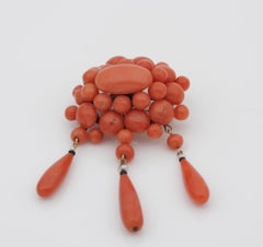 French Victorian Coral Earrings and Brooch Suite