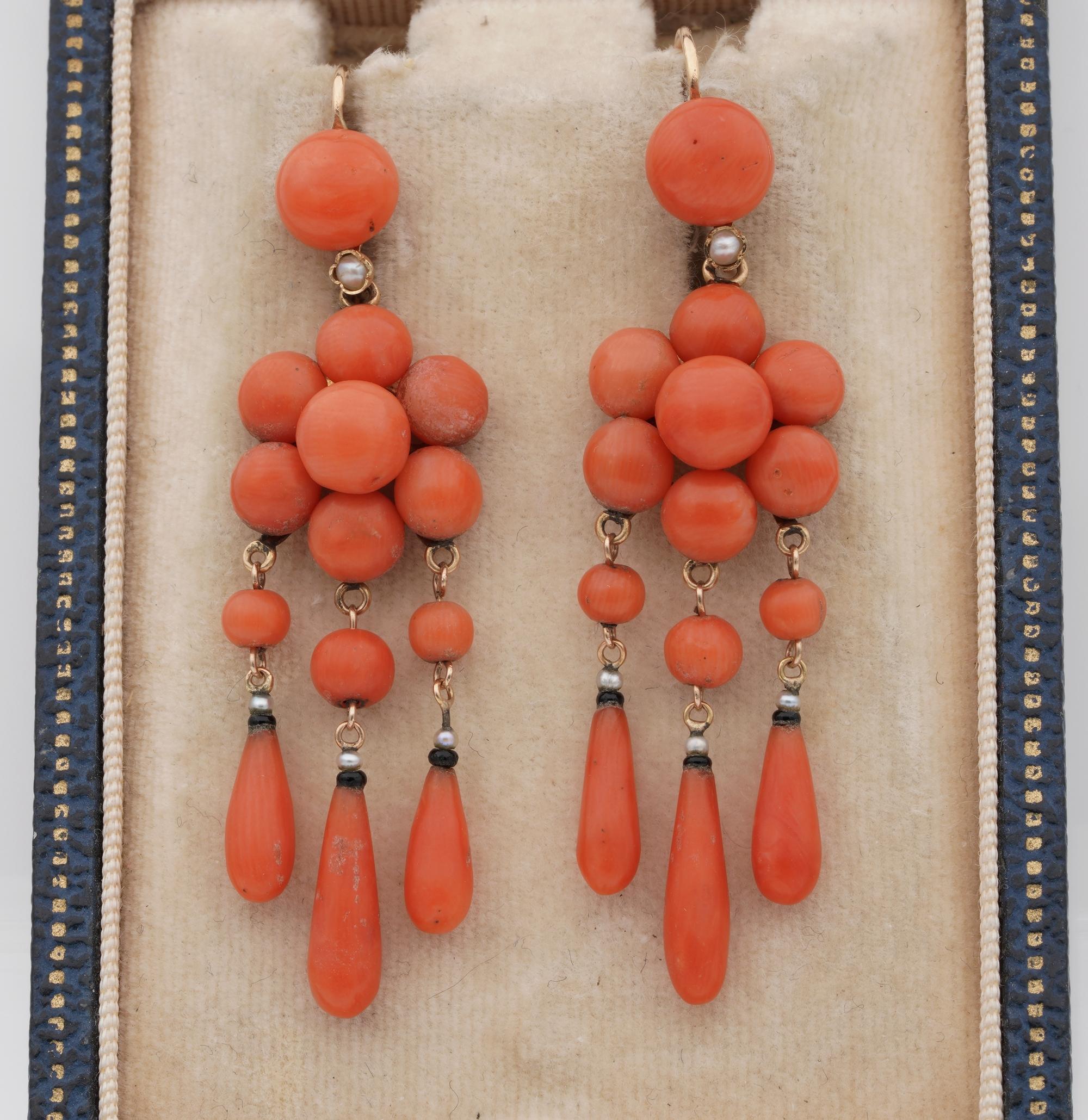 Early Victorian French Victorian Coral Earrings and Brooch Suite For Sale