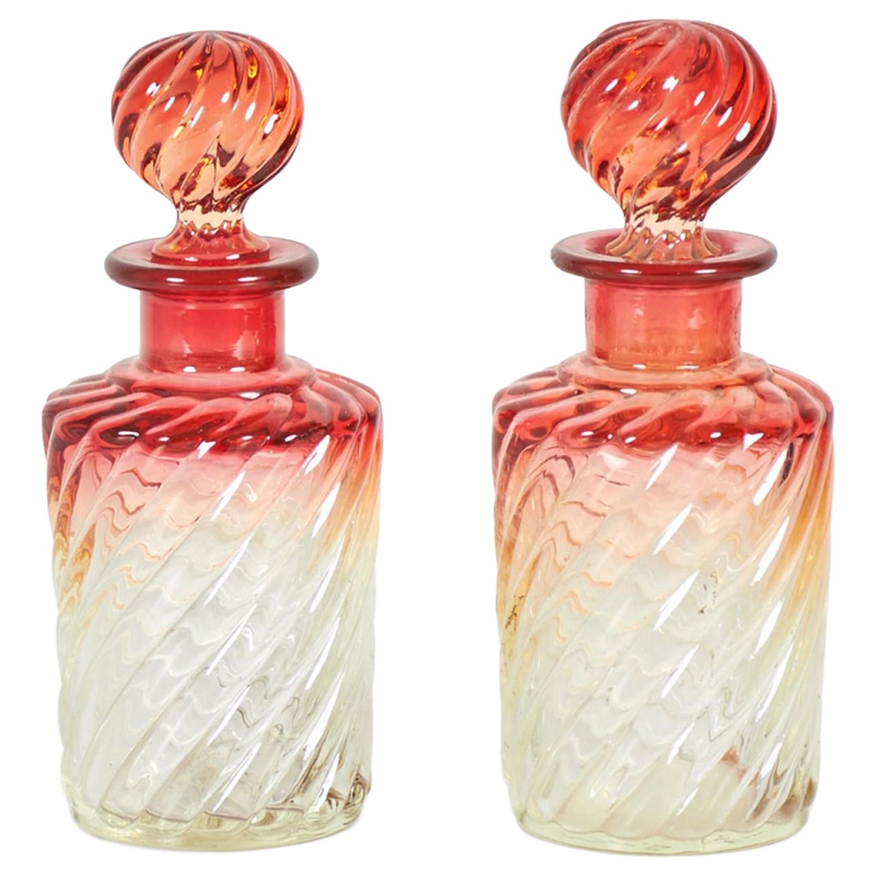 French Victorian Cranberry Baccarat Crystal Perfume Bottles