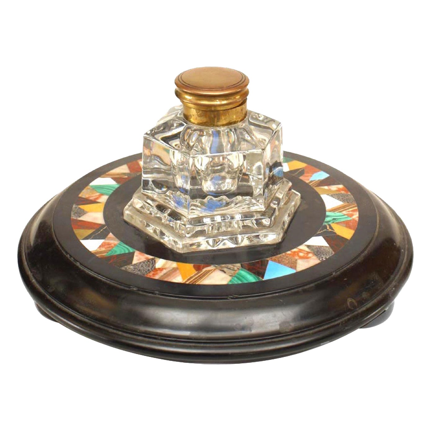 French Victorian Crystal and Marble Inkwell