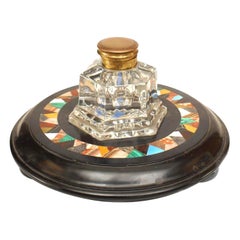 French Victorian Crystal and Marble Inkwell