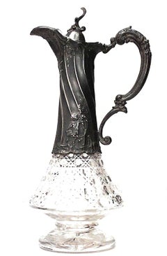 French Victorian Crystal and Pewter Decanter
