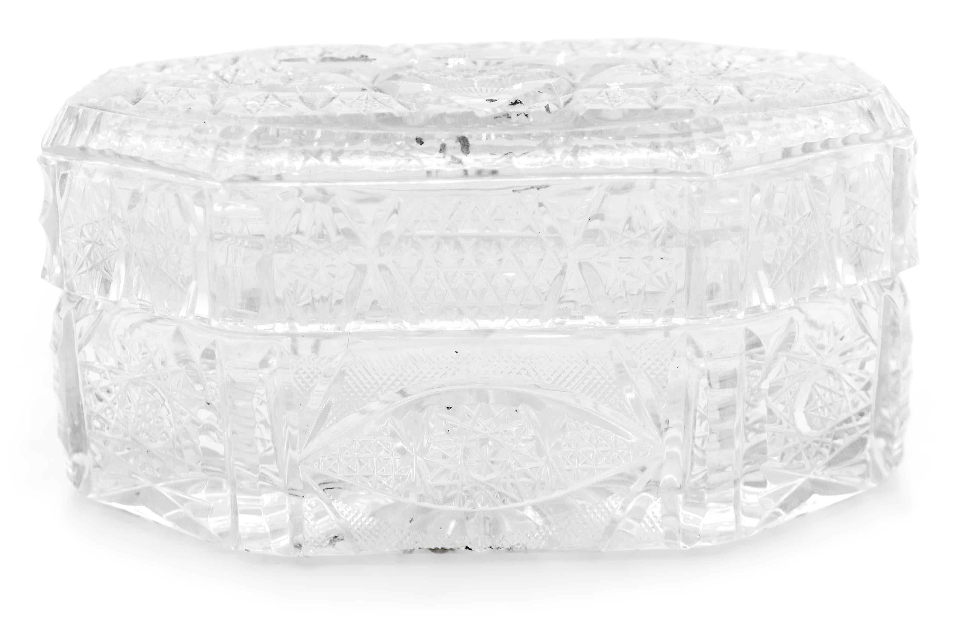 French Victorian-style cut crystal octagonal shaped box with cover.
  