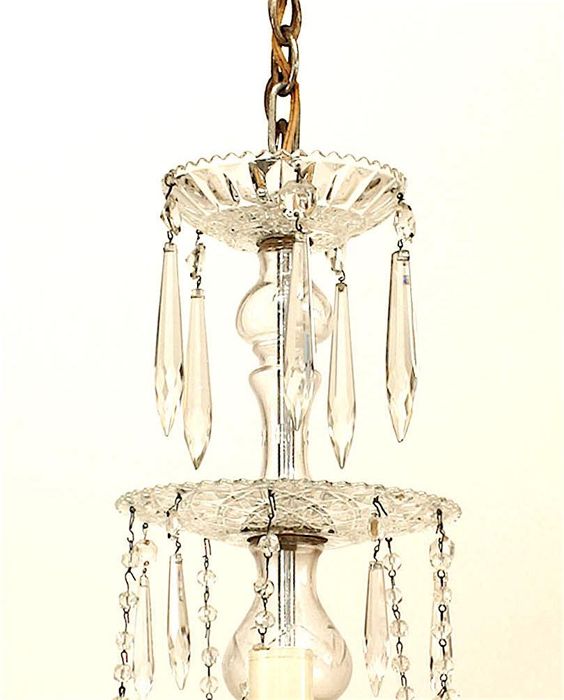 French Victorian (19/20th Century) 5 light crystal chandelier with blown glass arms/ center column & crystal swags & drops.

