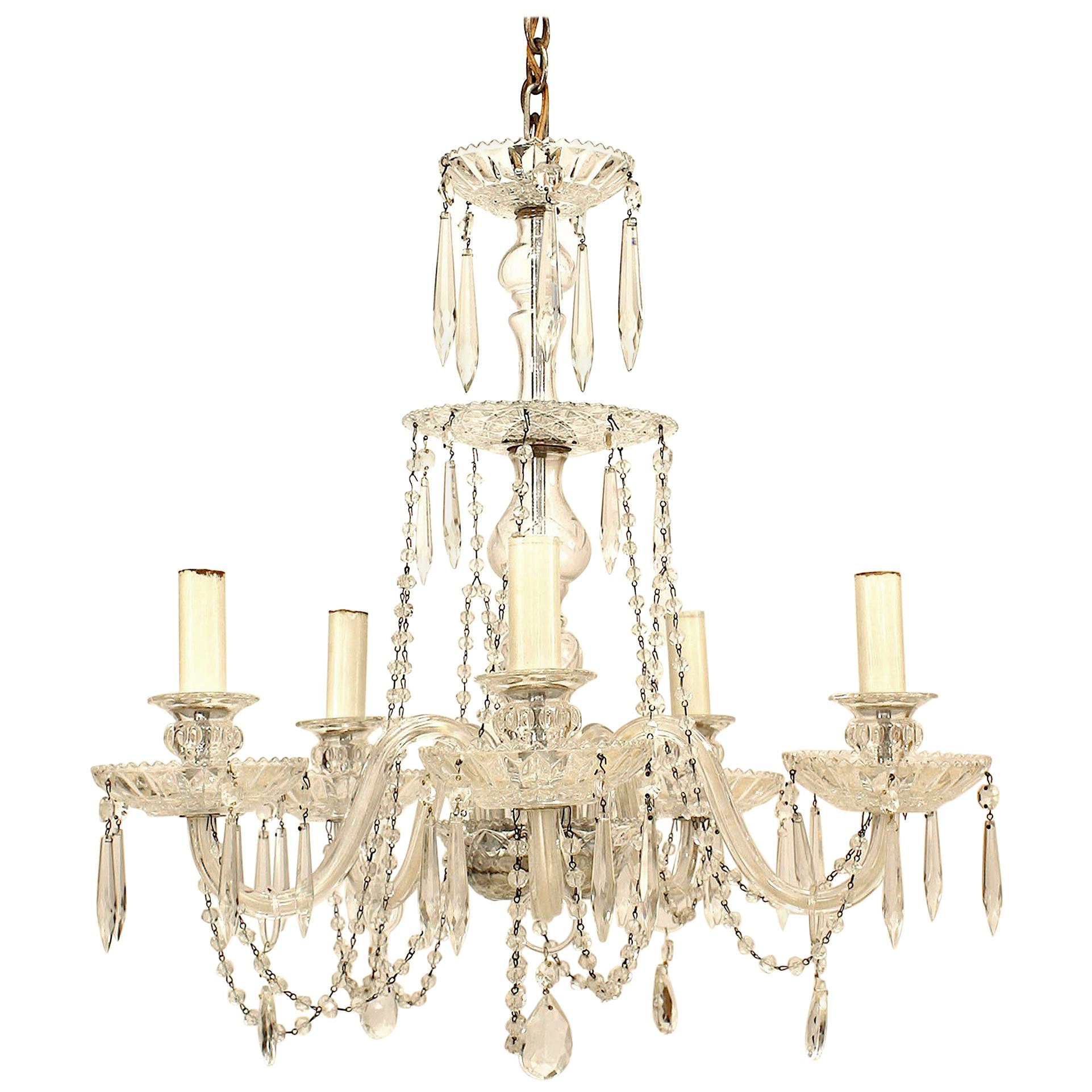 French Victorian Crystal and Glass Swag Chandelier
