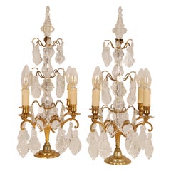 French Victorian Crystal Table Lamps 4 Light Girandoles Gold Baccarat a Pair