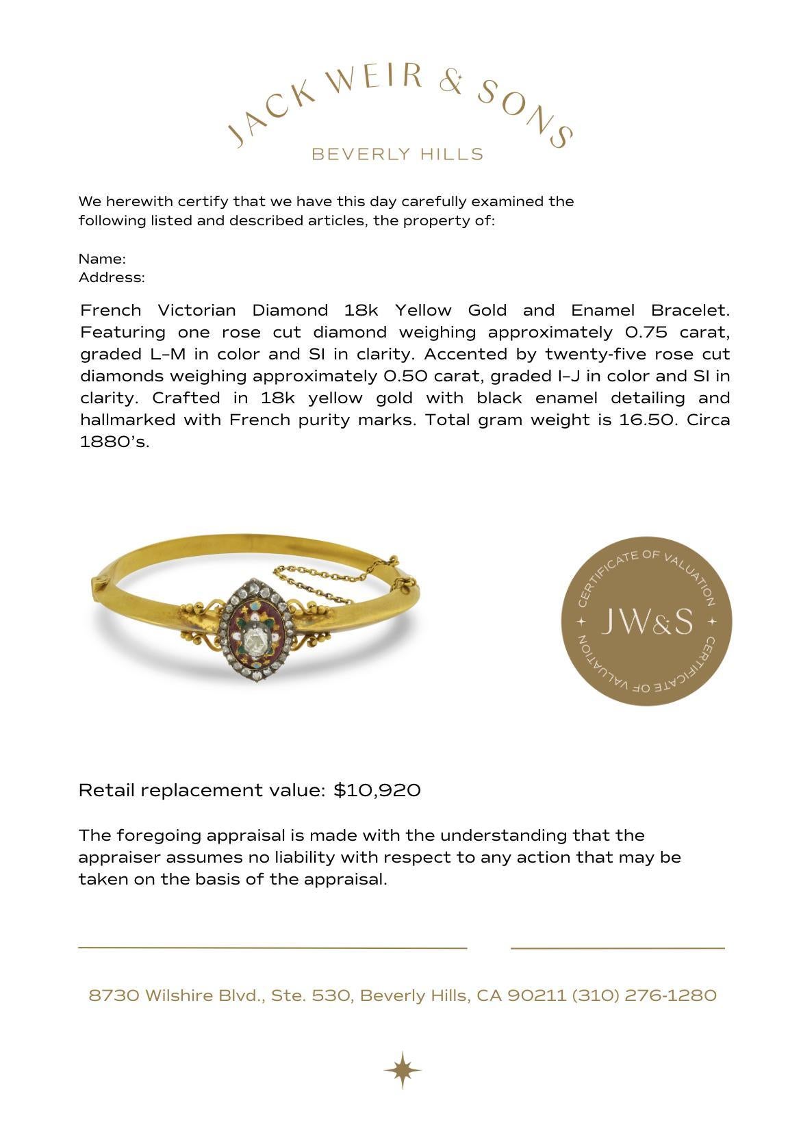 French Victorian diamond 18k yellow gold and enamel bracelet For Sale 2