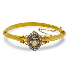 French Victorian diamond 18k yellow gold and enamel bracelet