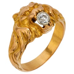 Anello vittoriano francese con diamante in oro giallo 18 ct.