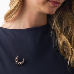 French Victorian diamond 18k yellow gold silver crescent brooch