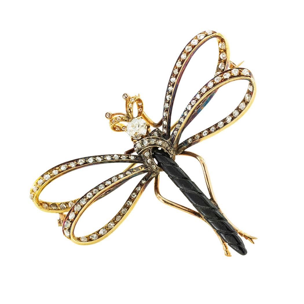 French Victorian Diamond Gold Dragonfly Brooch In Good Condition For Sale In Los Angeles, CA
