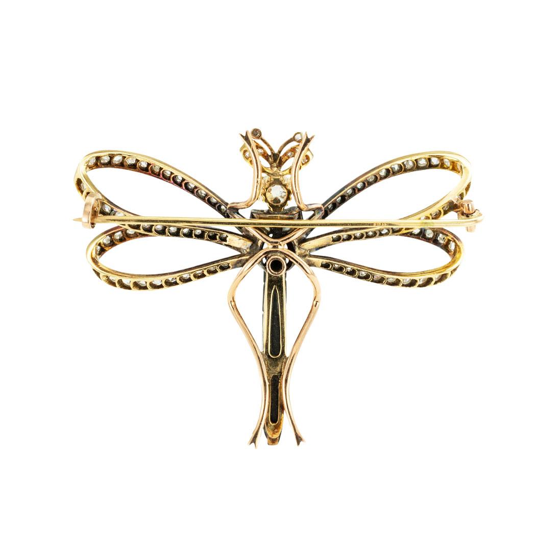 Women's or Men's French Victorian Diamond Gold Dragonfly Brooch For Sale