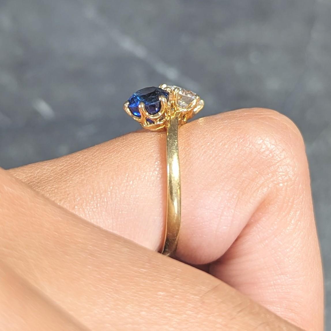 French Victorian Diamond Sapphire 2.04 CTW 18 Karat Gold Toi-Et-Moi Antique Ring 9