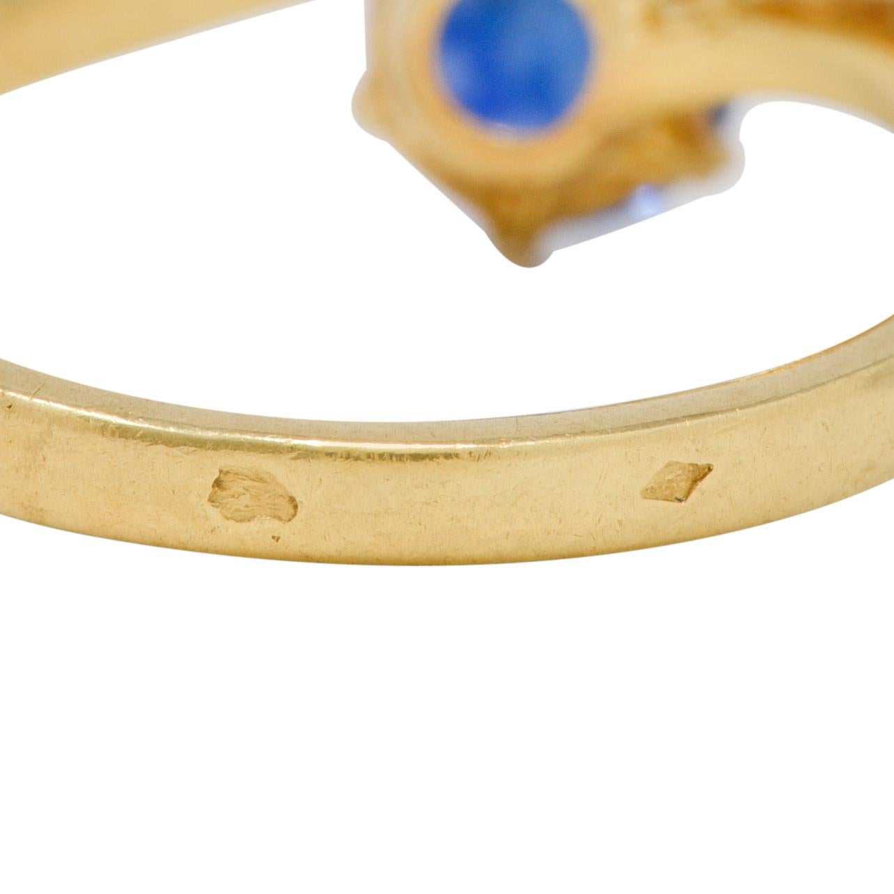 French Victorian Diamond Sapphire 2.04 CTW 18 Karat Gold Toi-Et-Moi Antique Ring 4