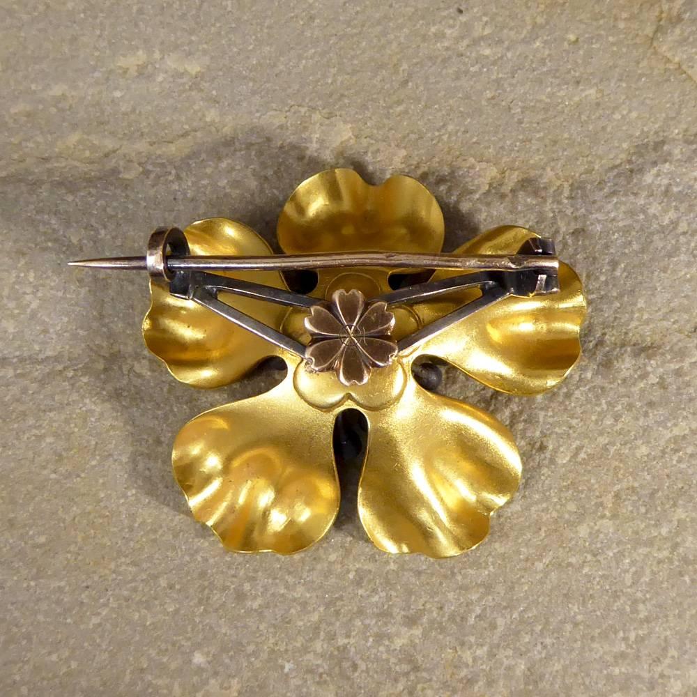 French Victorian Diamond Set Flower Brooch in 18 Carat Gold and Silver 2
