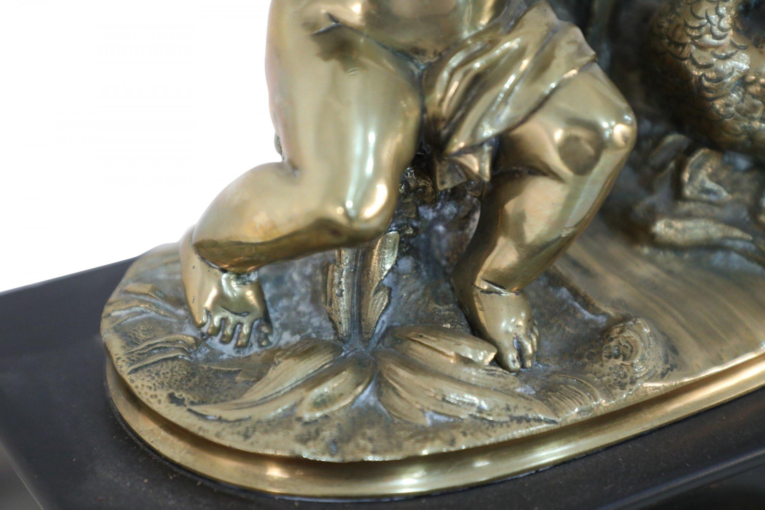 French Victorian Ebonized Allegorical Mantel Clock with Bronze Putti with Swan For Sale 8