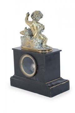 French Victorian Ebonized Allegorical Mantel Clock with Bronze Putti with Swan