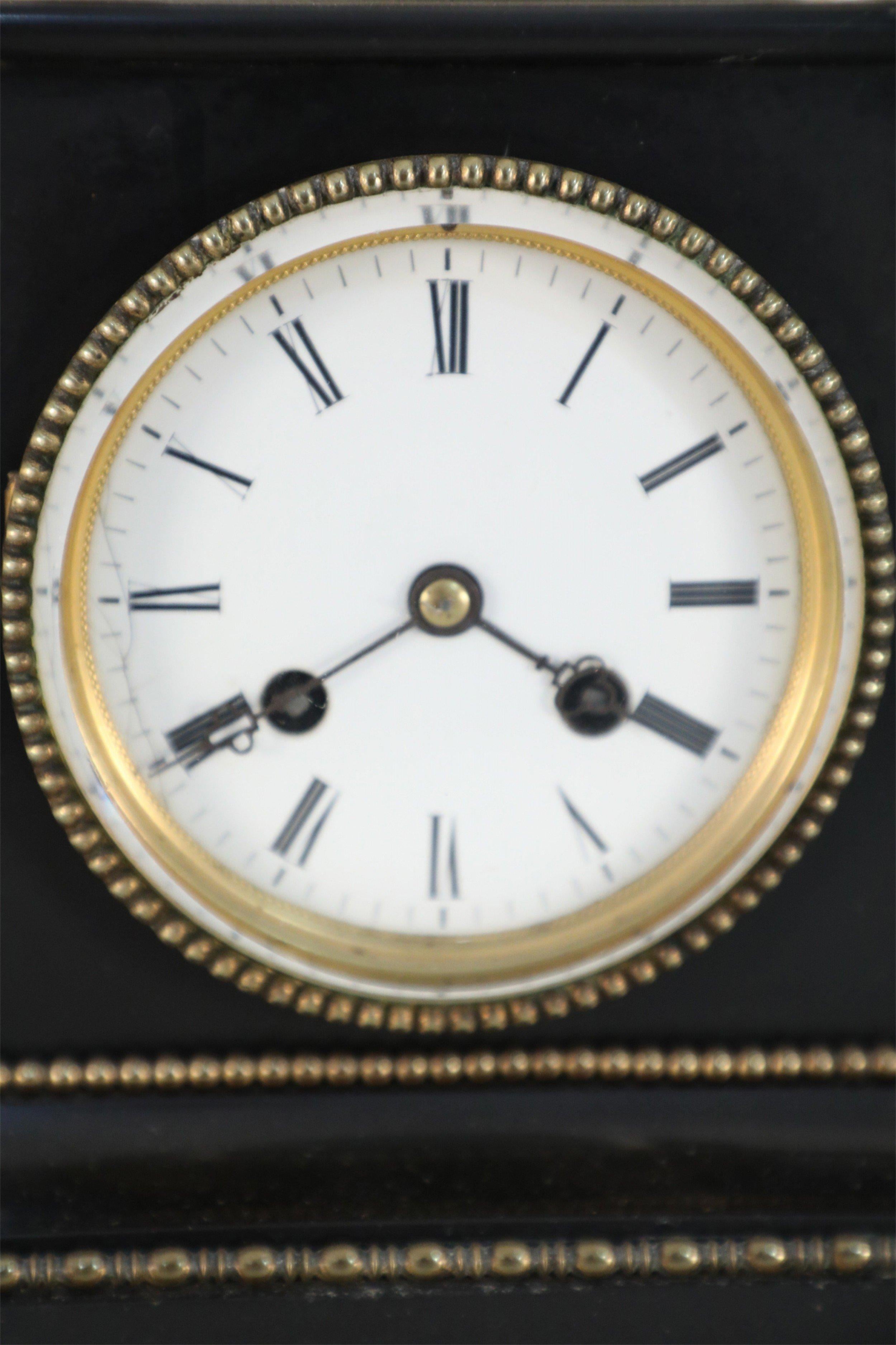French Victorian Ebonized Allegorical Mantel Clock with Bronze Putti with Swan For Sale 3
