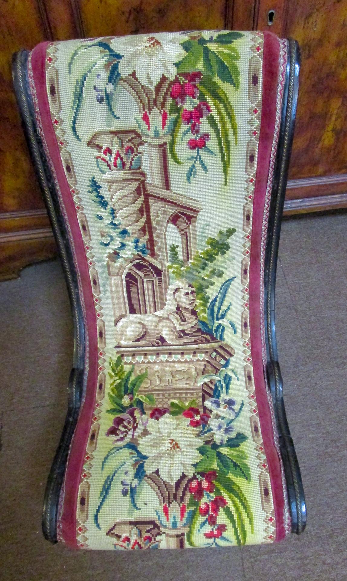 French Napoleon III Ebonized Children's Prie Dieu Pair w/ Needlepoint Upholstery In Good Condition For Sale In Savannah, GA