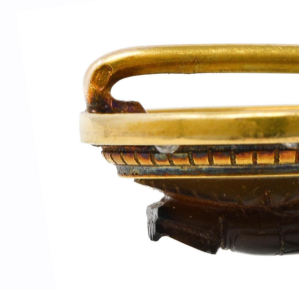 Alfiler escarabajo de oro de 18 quilates de ágata diamantada del renacimiento egipcio victoriano francés en venta 1