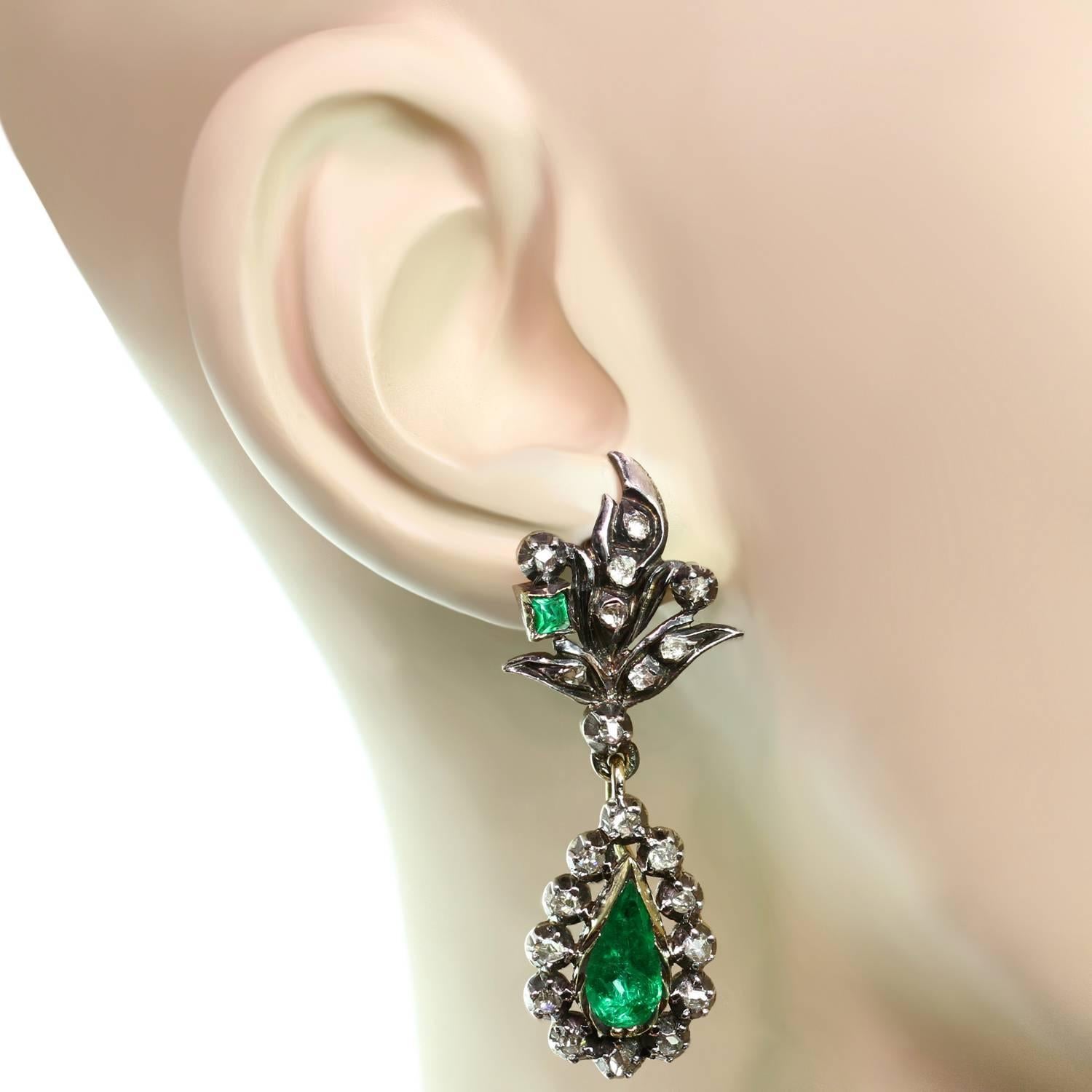 antique emerald drop earrings