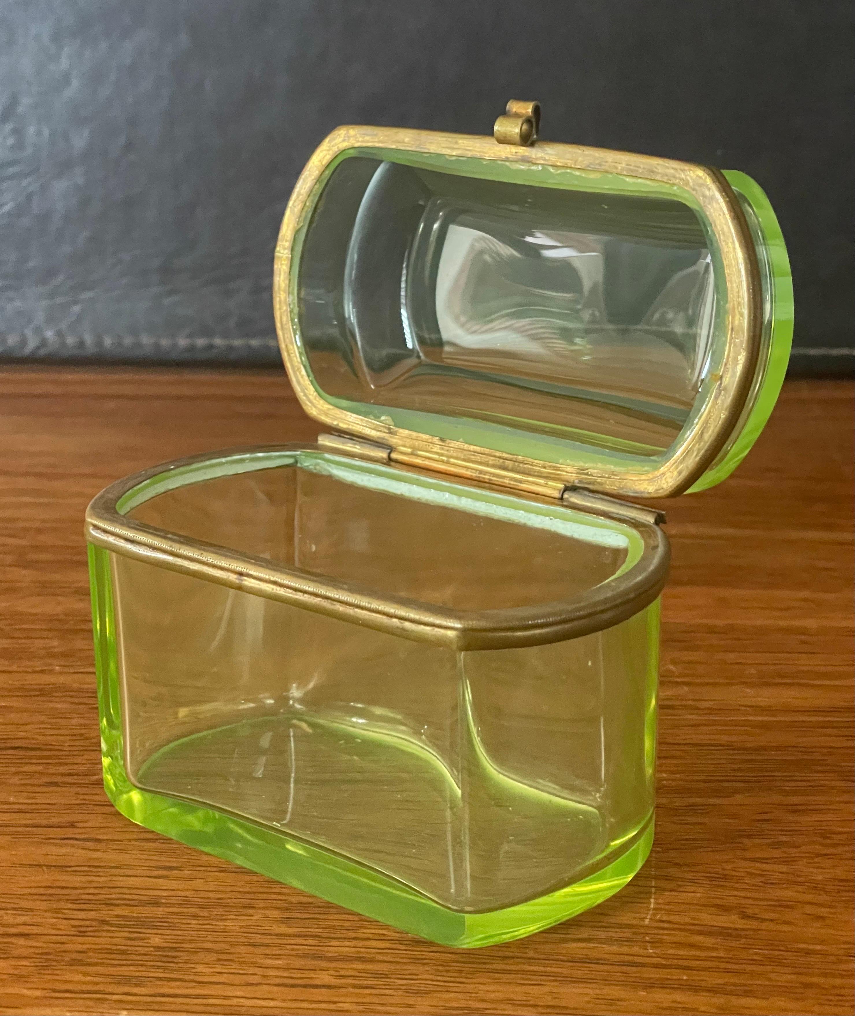 19th Century French Victorian Era Vaseline Green Glass Lidded Trinket Box