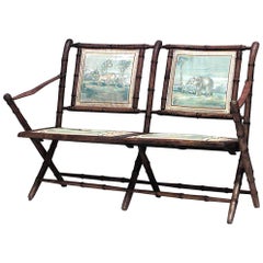 French Victorian Faux Bamboo Campaign Design Folding Loveseat
