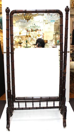 French Victorian Faux Bamboo Cheval Mirror in Mahogany