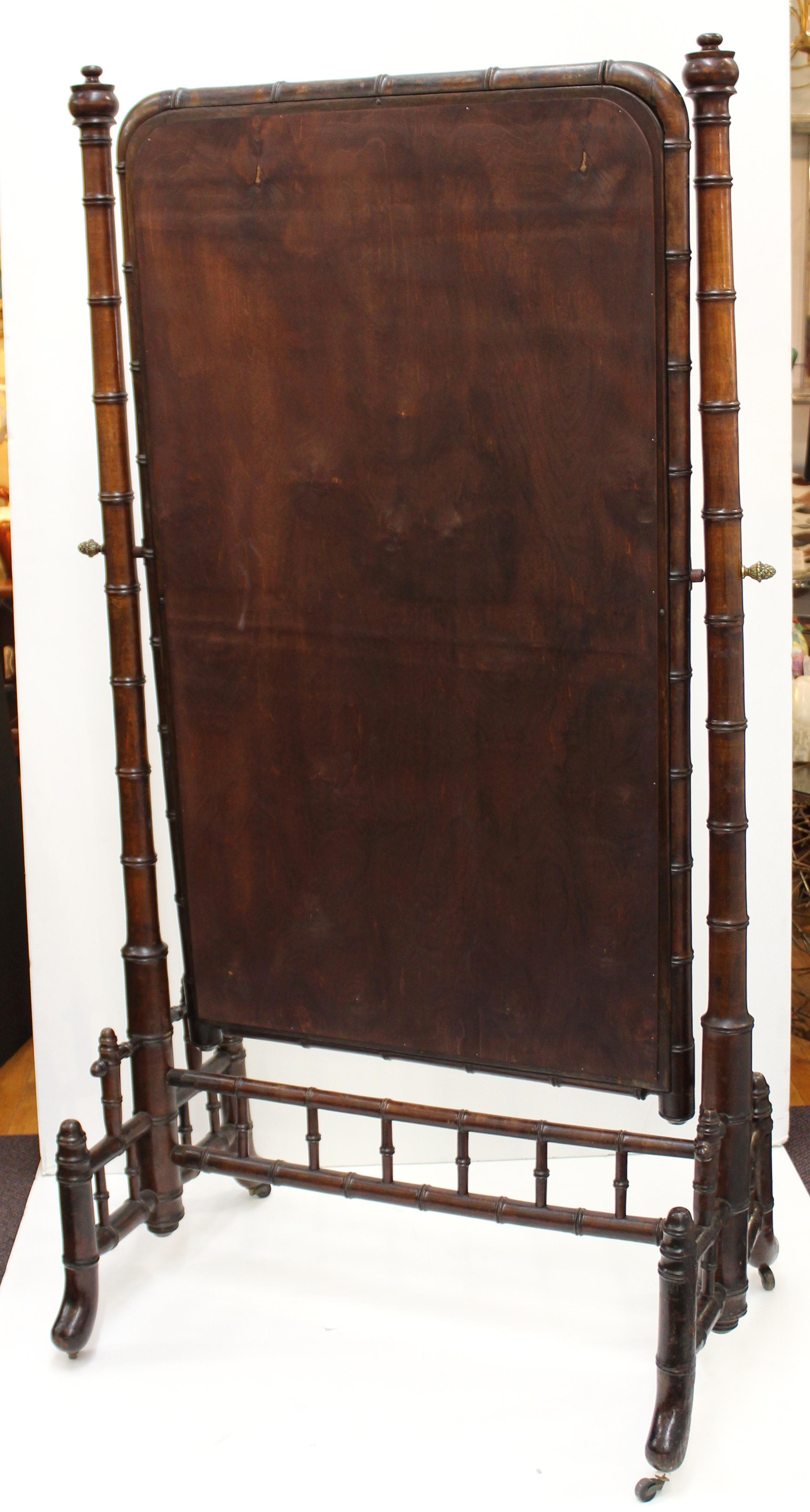Late 19th Century French Victorian Faux Bamboo Cheval Mirror in Mahogany