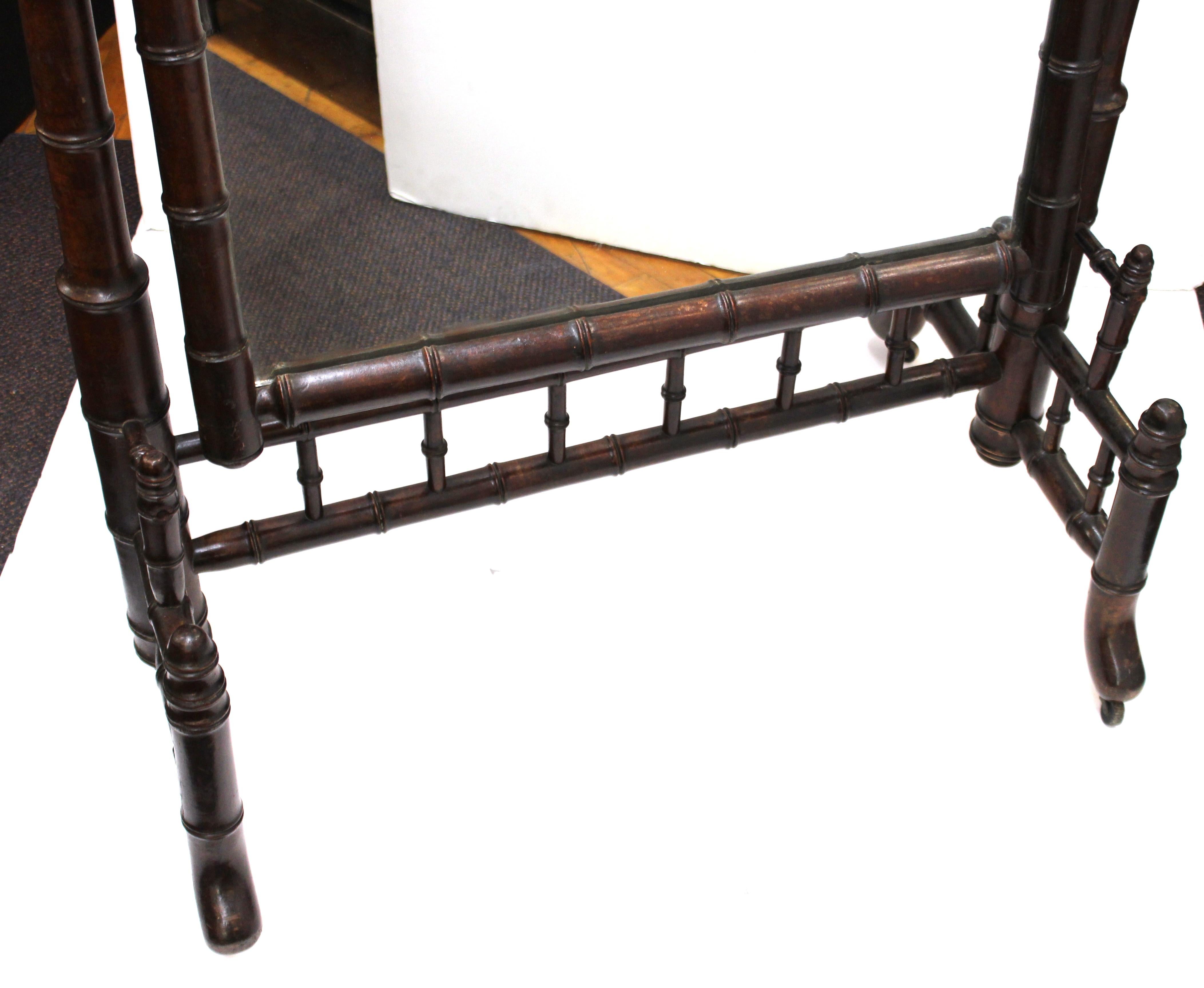 French Victorian Faux Bamboo Cheval Mirror in Mahogany 3