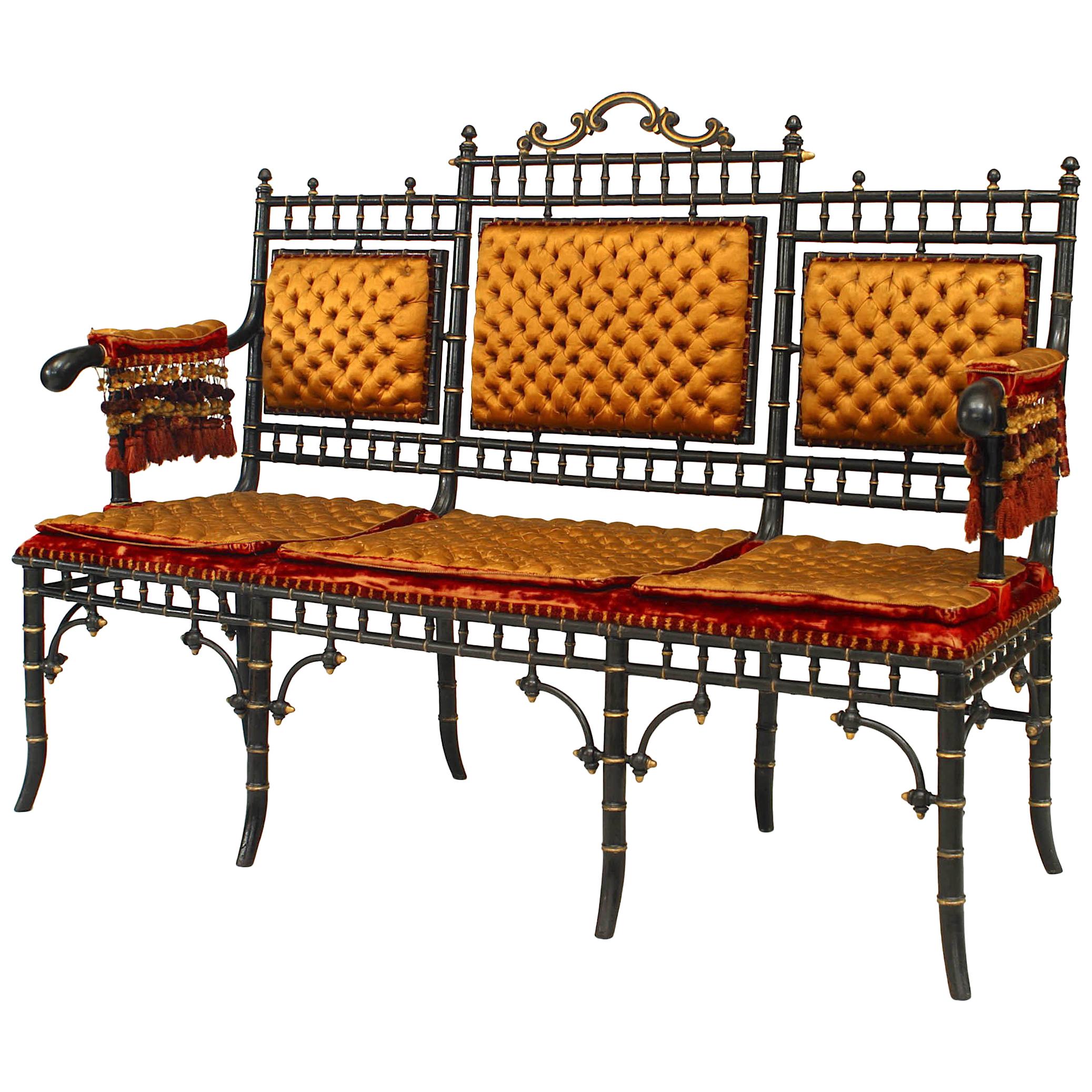 French Victorian Gold Tufted Settee For Sale