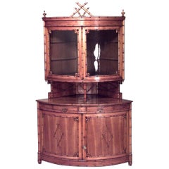 French Victorian Faux Bamboo Maple Corner Cabinet