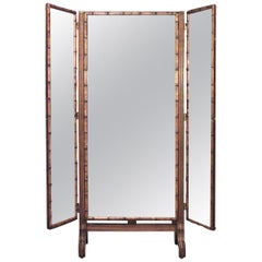 French Victorian Faux Bamboo Triptych Cheval Mirror