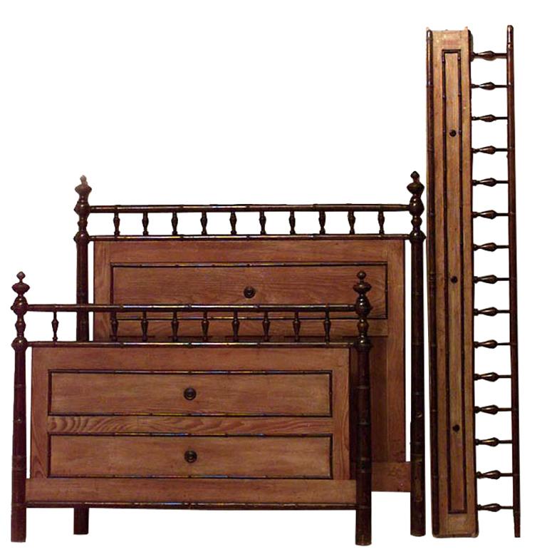 French Victorian Faux Bamboo Wooden Twin Bed For Sale