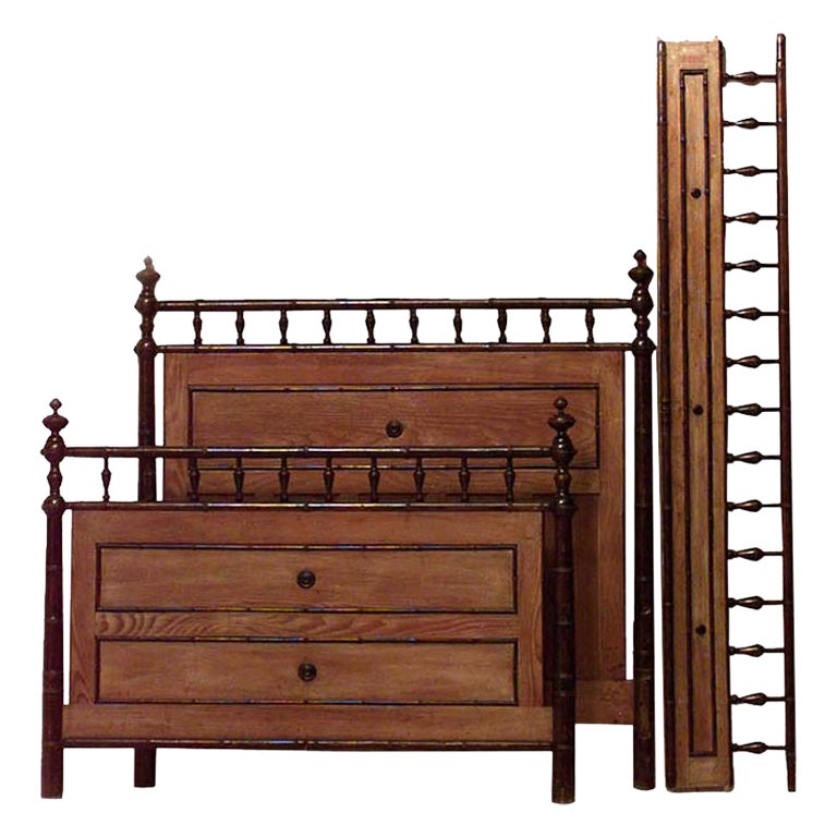 French Victorian Faux Bamboo Wooden Twin Bed