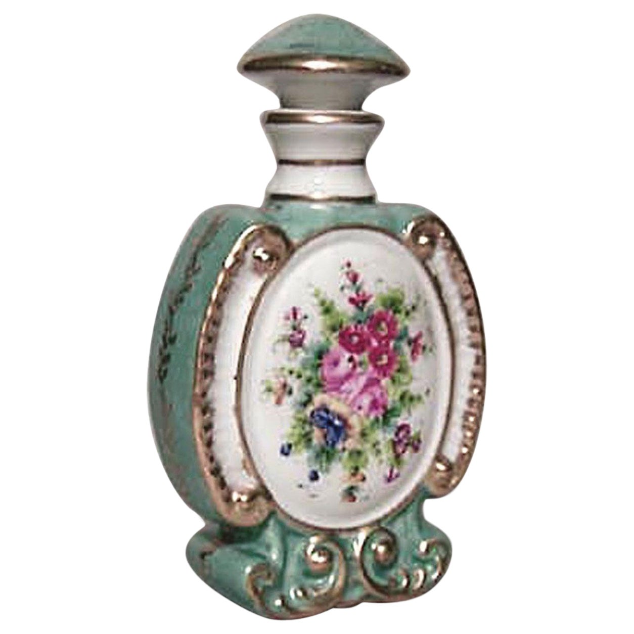 French Victorian Floral Porcelain Perfume Bottle For Sale