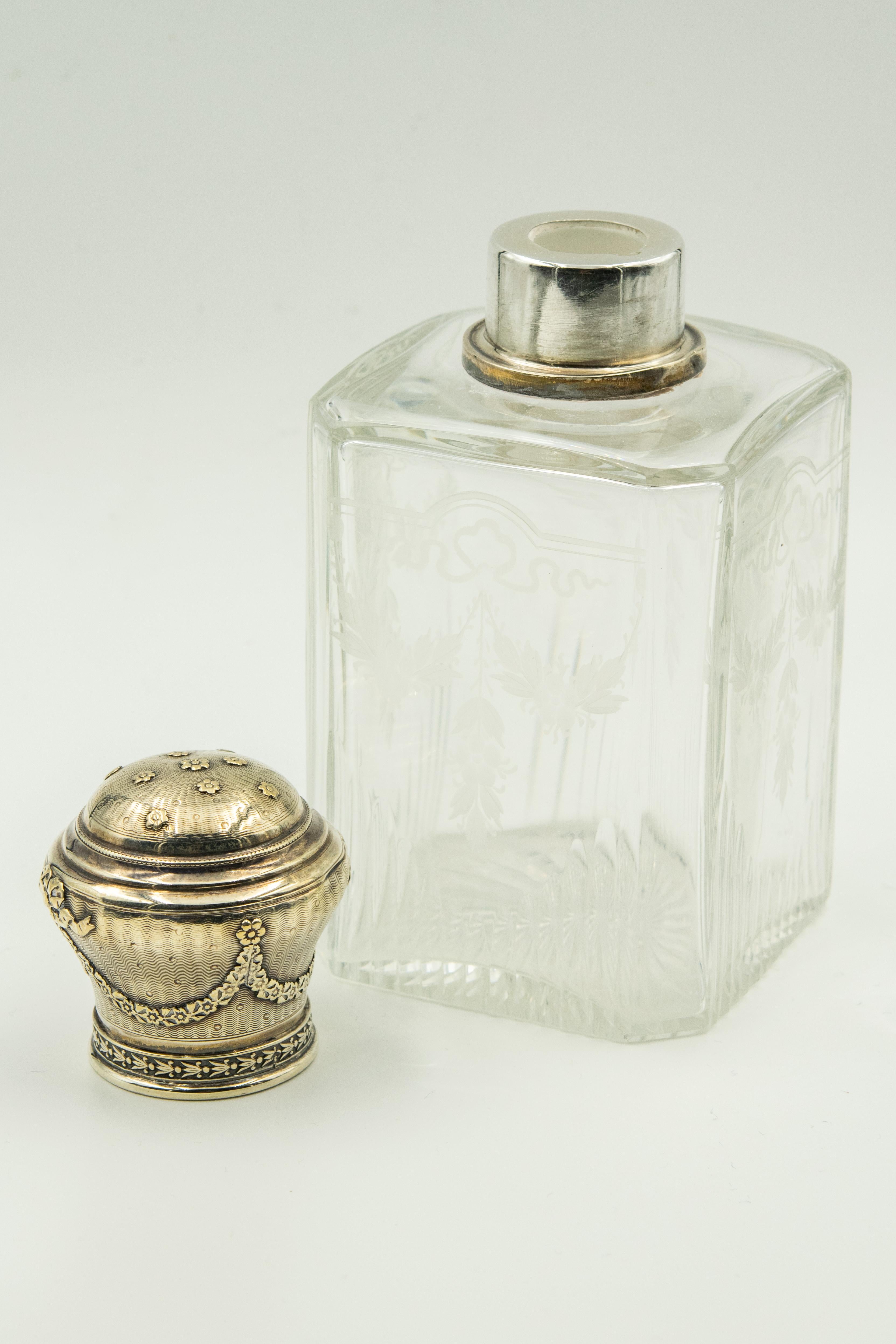 French Victorian Floral Ribbon Garland Sterling Crystal Perfume Scent Bottle In Good Condition In Miami Beach, FL