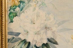 French Victorian Floral Still Life Watercolor in Hand-Carved Frame
