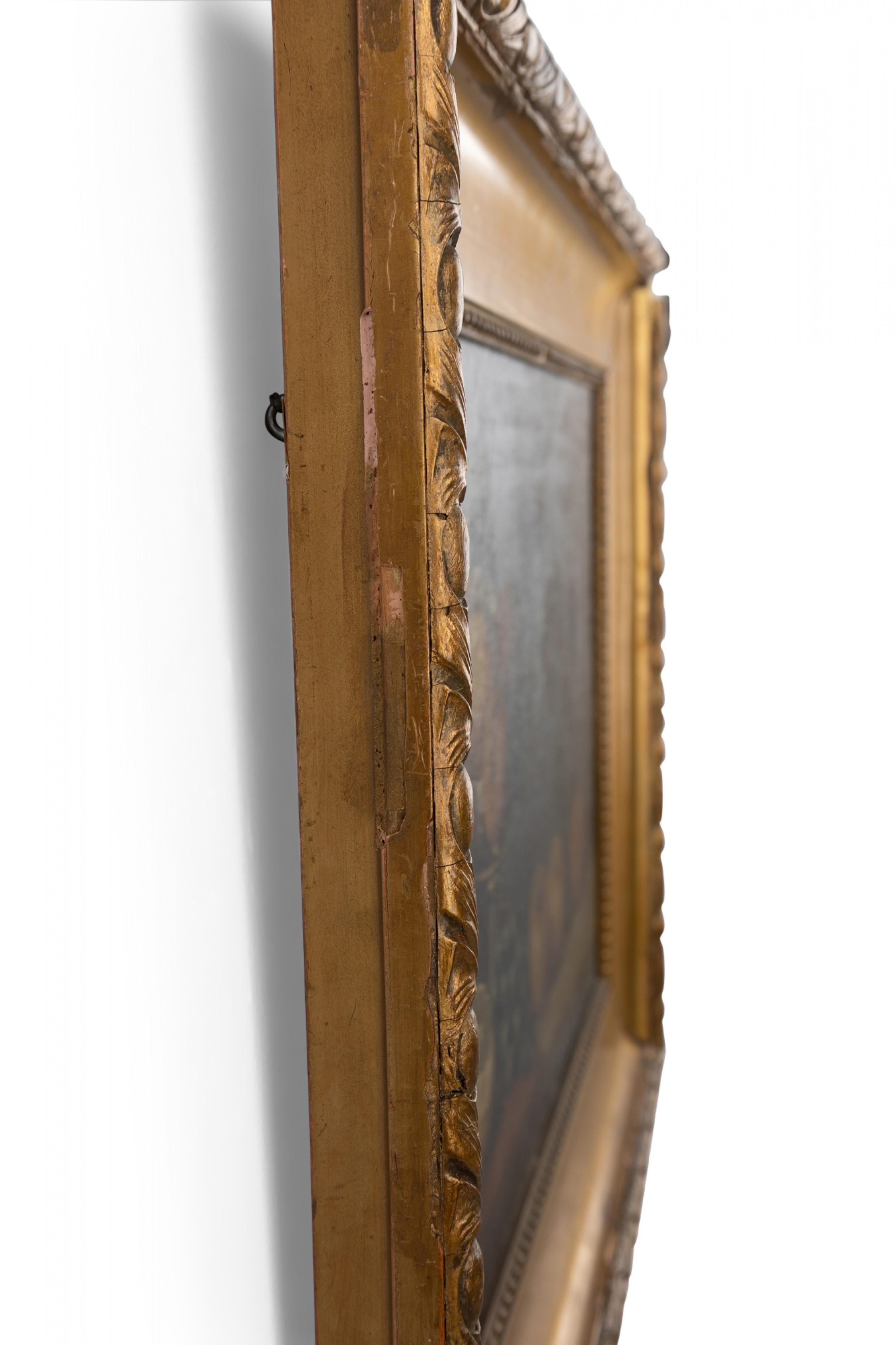 French Victorian gilt framed oil painting of a still life with compote vase and fruit